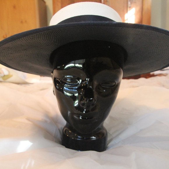 Hat wide brim navy blue & white with gold trim Size 7 (small to medium) - Picture 3 of 6